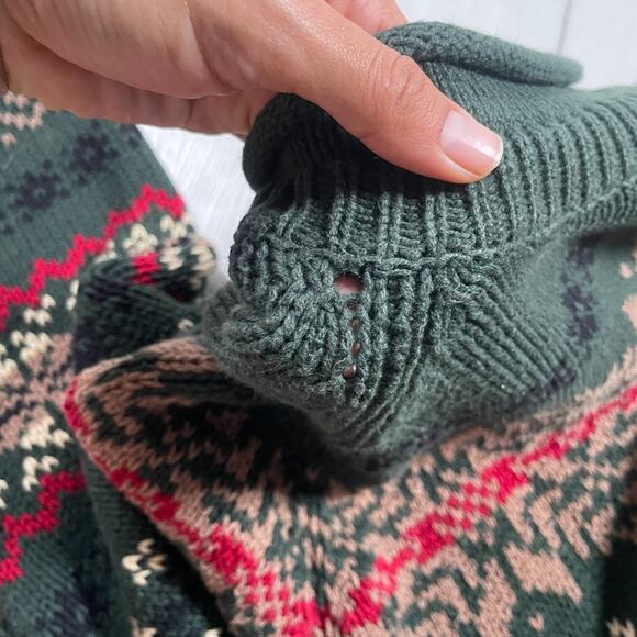 Vintage Eddie Bauer Sweater Women Large Red Nordic Fair Isle Roll Neck Holiday - Picture 10 of 15